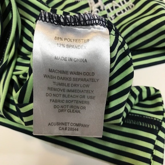 FootJoy Mens Large Golf Polo Shirt Green Navy Striped Foxtail Golf Club Logo - Picture 7 of 10